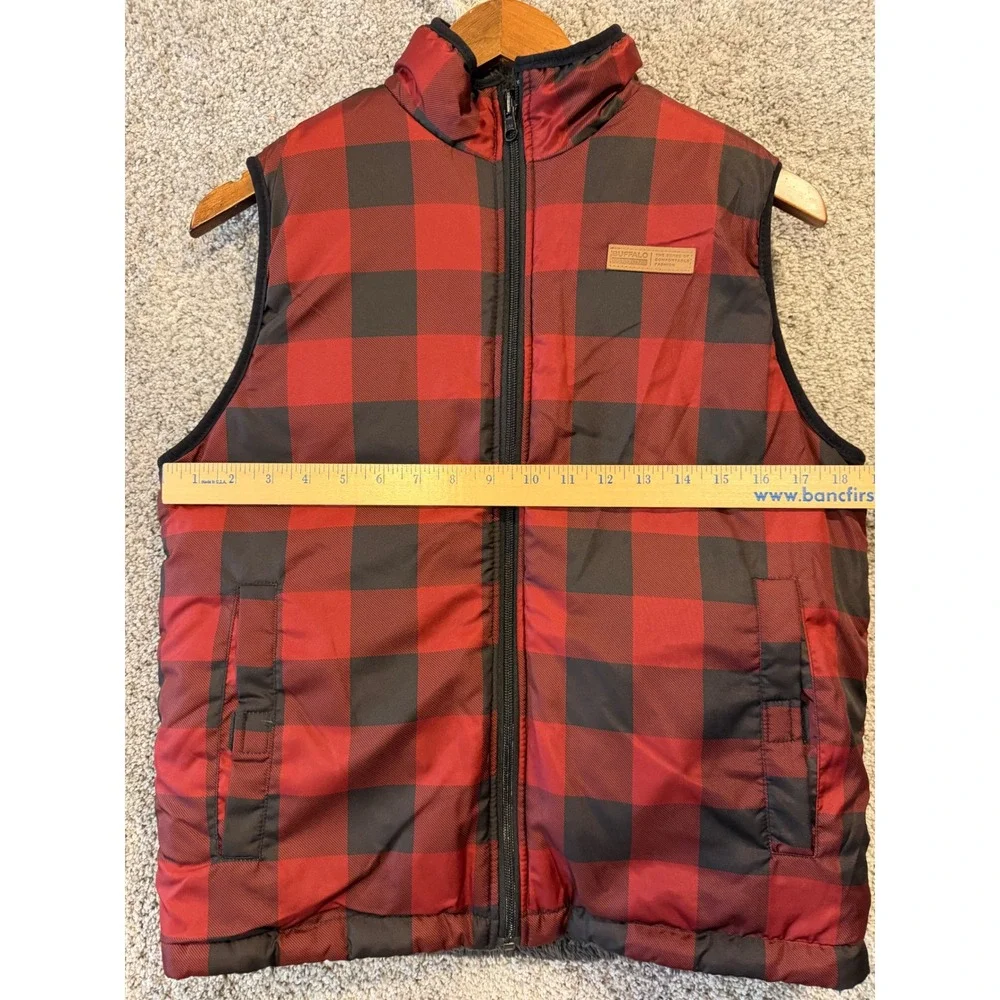 Buffalo David Bitton Vest‎ Womens L Red Black Plaid Reversible Fleece Full Zip